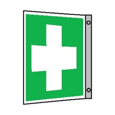 SafetyMarking Panneau de signalisation Alu L200xH200 mm Drapeau Premiers secours phosphorescent