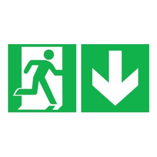 SafetyMarking Panneau de sortie de secours alu L300xH150 mm sortie droite avec flèche vers le bas