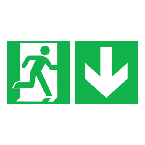 SafetyMarking Panneau de sortie de secours alu L300xH150 mm sortie droite avec flèche vers le bas