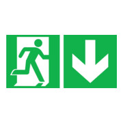 SafetyMarking Panneau de sortie de secours alu L300xH150 mm sortie droite avec flèche vers le bas
