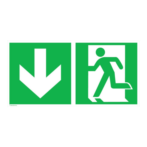 SafetyMarking Panneau de sortie de secours alu L300xH150 mm sortie gauche avec flèche vers le bas