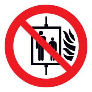 SafetyMarking Verbotsschild Folie D100 mm Aufzug im Brandfall nicht benutzen