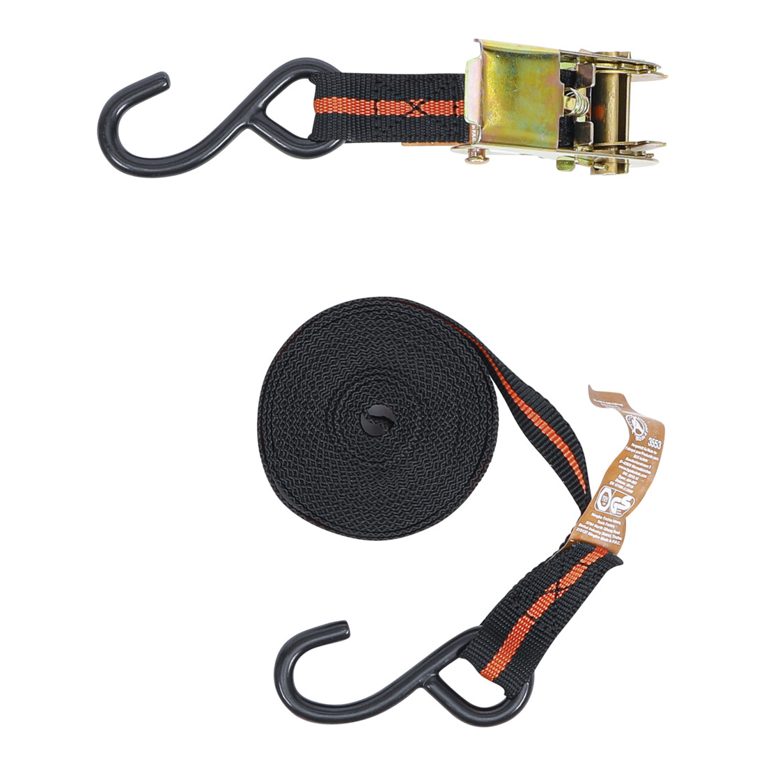 Sangle à cliquet avec 2 crochets robustes/de traction 5 m x 24 mm BGS Do it yourself