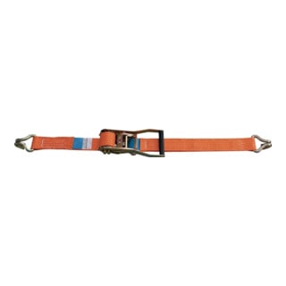 Sangle d'amarrage DIN EN 12195-2 L. 10 m l. 50 mm avec rochet + crochets pointu