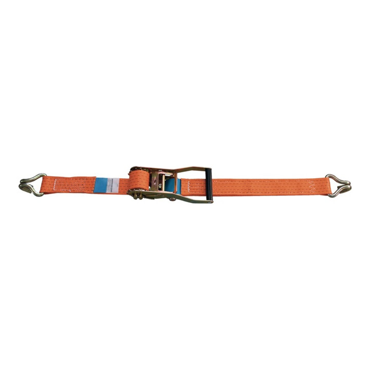 Sangle d'amarrage DIN EN 12195-2 L. 10 m l. 50 mm avec rochet + crochets pointu