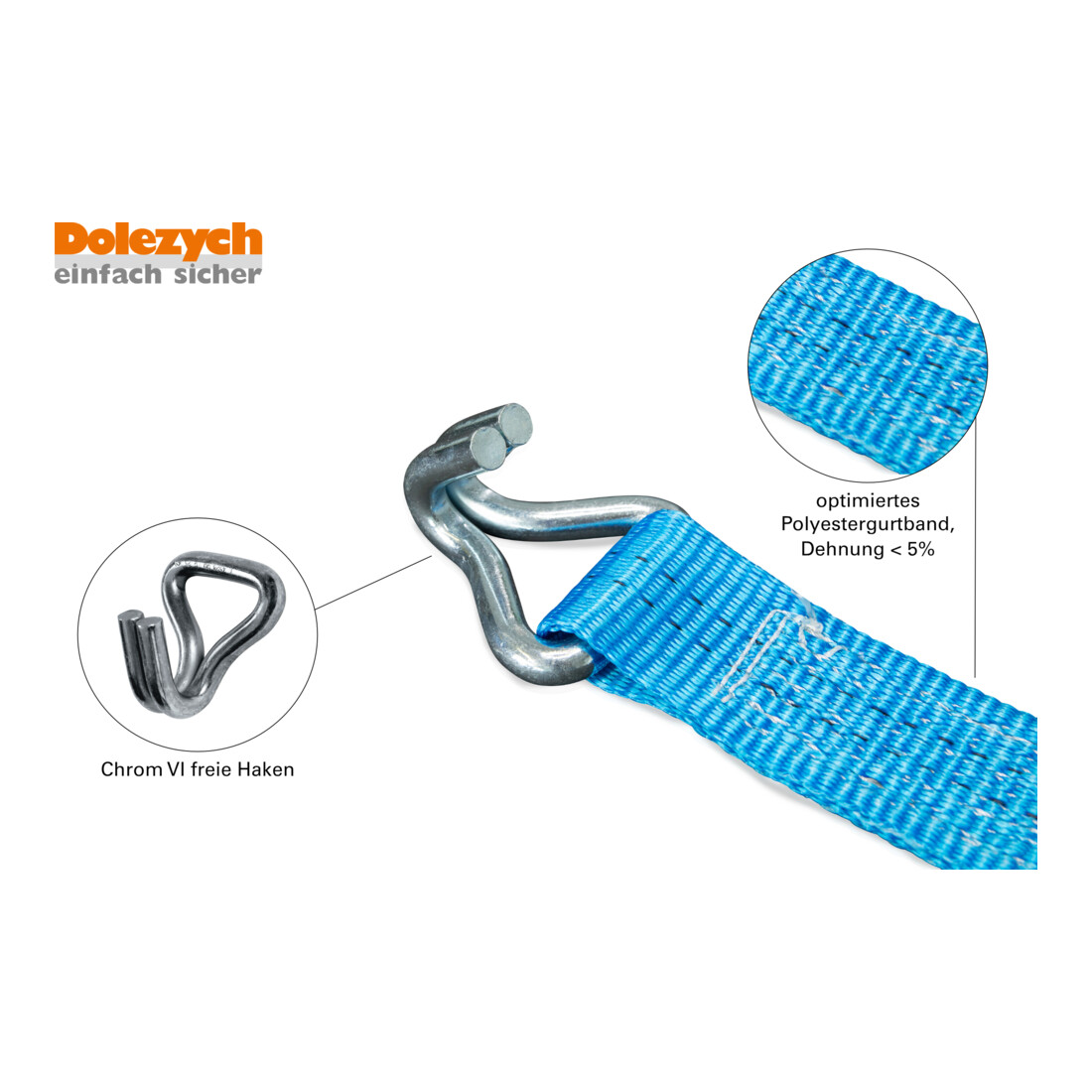 Sangle d'amarrage DIN EN 12195-2 L. 4 m l. 25 mm avec rochet + crochets pointu L
