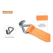 Sangle d'amarrage DIN EN 12195-2 L. 6 m l. 50 mm avec rochet + crochets pointu L-4