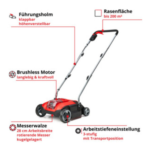 Scarificateur-ventilateur sans fil Einhell GC-SC 18/28 Li-Solo