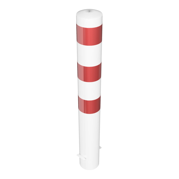 Schake Absperrpfosten Typ 40150B, ortsfest, zum Einbetonieren, Ø 152mm, Gesamtlänge:1200mm, weiß / rot