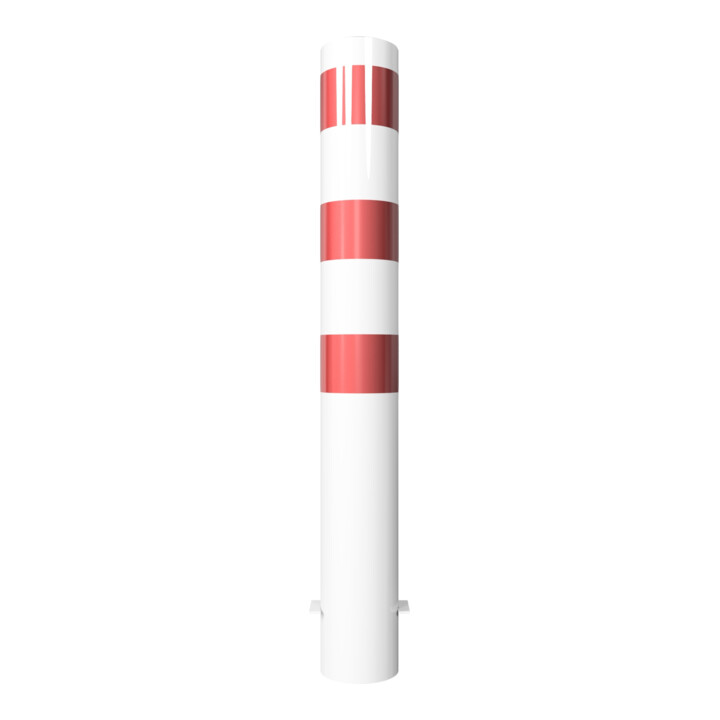 Schake Absperrpfosten Typ 40150B, ortsfest, zum Einbetonieren, Ø 152mm, Gesamtlänge:1200mm, weiß / rot