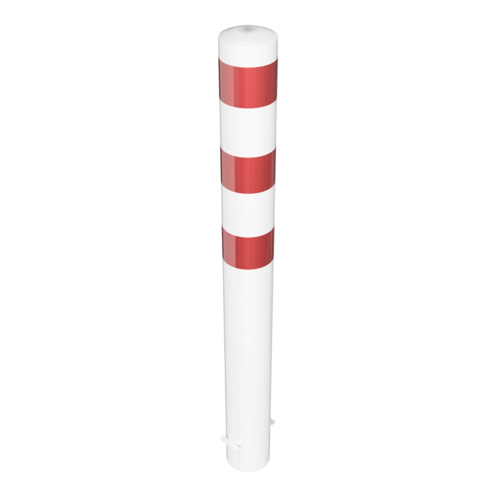 Schake Absperrpfosten Typ 40151B, ortsfest, zum Einbetonieren, Ø 152mm, Gesamtlänge:1500mm, weiß / rot