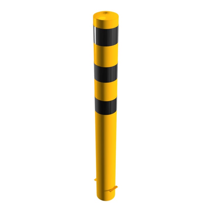 Schake Absperrpfosten Typ 40151BG, ortsfest, zum Einbetonieren, Ø 152mm, Gesamtlänge:1500mm, gelb/schwarz