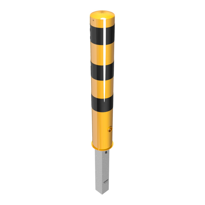 Schake Absperrpfosten Typ 40151FBG, herausnehmbar, Ø 152mm + Dreikantverschluß, gelb / schwarz