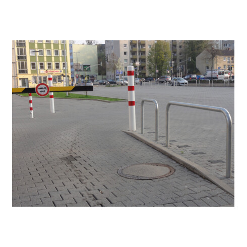 Schake Absperrpfosten Typ 40151ZB, herausnehmbar, Ø 152mm + Profilzylinder, weiß / rot