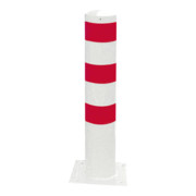 Schake Absperrpfosten Typ 40153B, ortsfest, zum Aufdübeln + Bodenplatte 220x220mm, Ø 152mm, Gesamtlänge:1000mm, weiß / rot