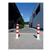 Schake Absperrpfosten Typ 40153B, ortsfest, zum Aufdübeln + Bodenplatte 220x220mm, Ø 152mm, Gesamtlänge:1000mm, weiß / rot-2