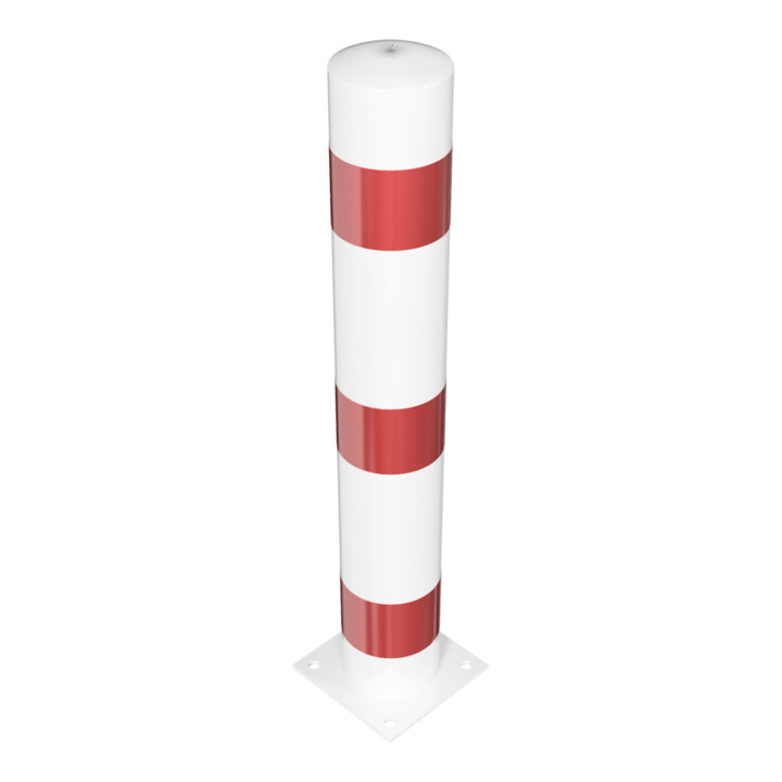 Schake Absperrpfosten Typ 40153B, ortsfest, zum Aufdübeln + Bodenplatte 220x220mm, Ø 152mm, Gesamtlänge:1000mm, weiß / rot