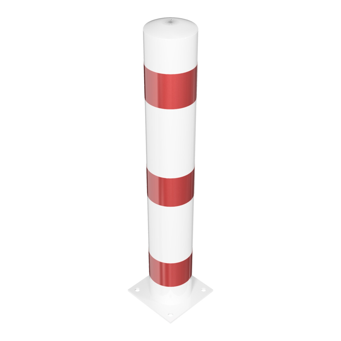 Schake Absperrpfosten Typ 40153B, ortsfest, zum Aufdübeln + Bodenplatte 220x220mm, Ø 152mm, Gesamtlänge:1000mm, weiß / rot