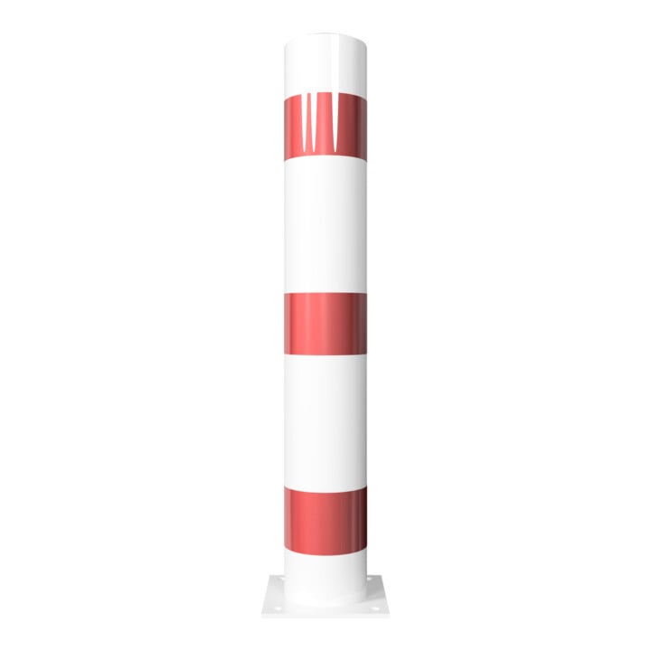 Schake Absperrpfosten Typ 40153B, ortsfest, zum Aufdübeln + Bodenplatte 220x220mm, Ø 152mm, Gesamtlänge:1000mm, weiß / rot