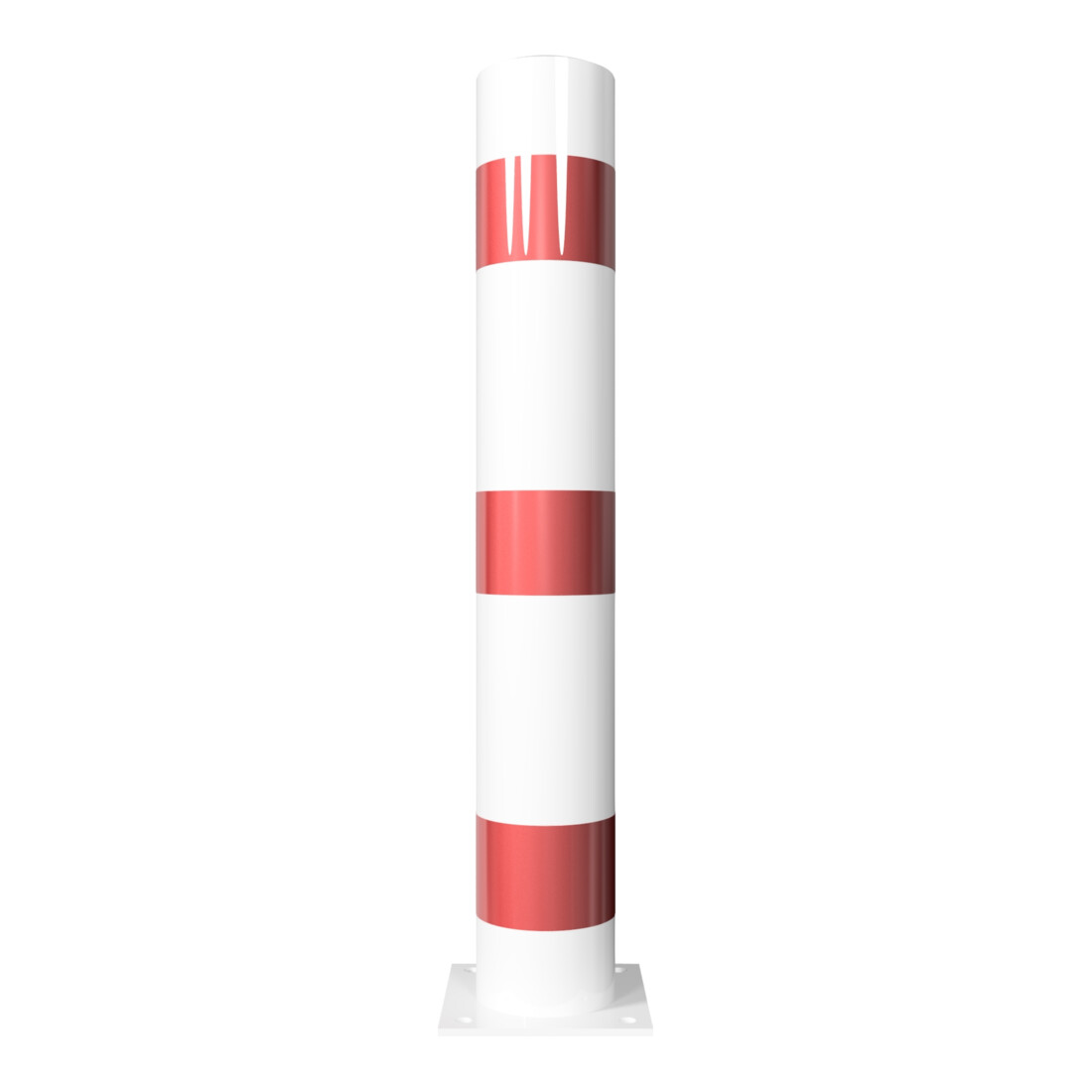 Schake Absperrpfosten Typ 40153B, ortsfest, zum Aufdübeln + Bodenplatte 220x220mm, Ø 152mm, Gesamtlänge:1000mm, weiß / rot