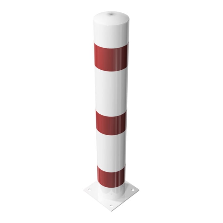 Schake Absperrpfosten Typ 40153B, ortsfest, zum Aufdübeln + Bodenplatte 220x220mm, Ø 152mm, Gesamtlänge:1000mm, weiß / rot