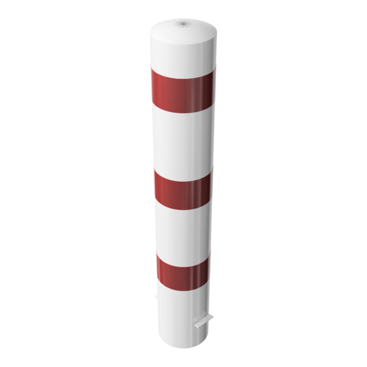 Schake Absperrpfosten Typ 40190B, ortsfest, zum Einbetonieren, Ø 193mm, Gesamtlänge:1200mm, weiß / rot