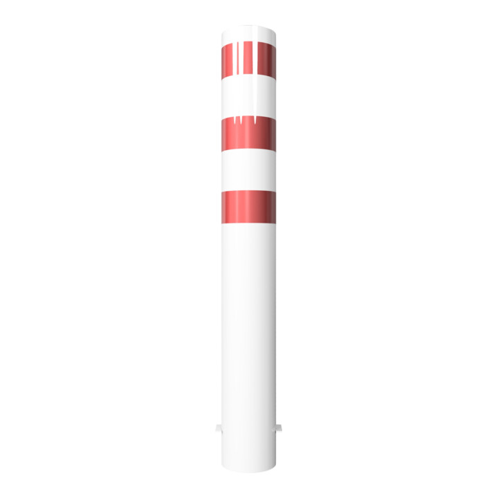 Schake Absperrpfosten Typ 40191B, ortsfest, zum Einbetonieren, Ø 193mm, Gesamtlänge:1500mm, weiß / rot