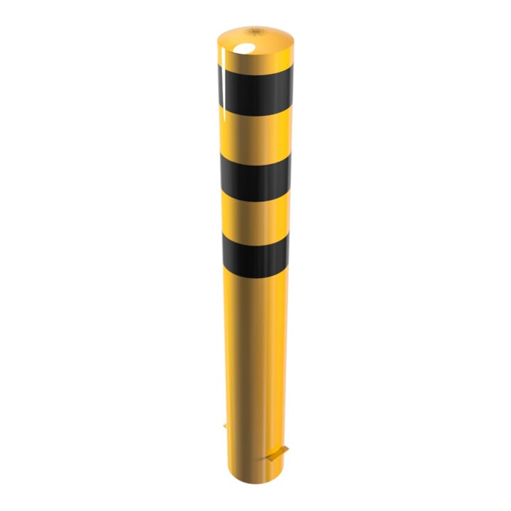 Schake Absperrpfosten Typ 40191BG, ortsfest, zum Einbetonieren, Ø 193mm, Gesamtlänge:1500mm, gelb / schwarz