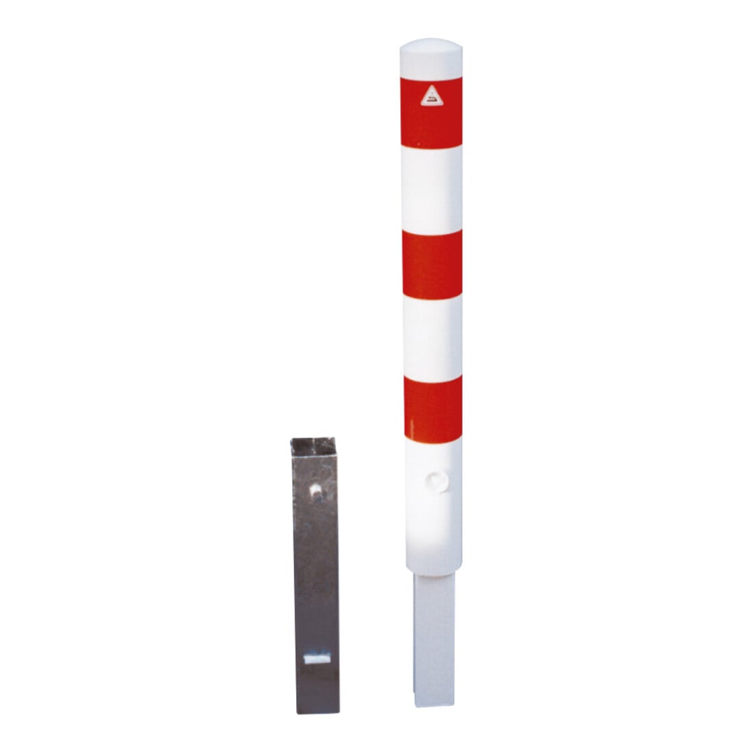 Schake Absperrpfosten Typ 40191FB, herausnehmbar, Ø 193mm + Dreikantverschluß, weiß / rot