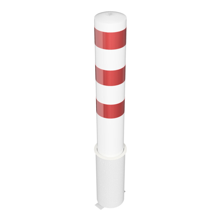 Schake Absperrpfosten Typ 40191HB, herausnehmbar, ohne Verschluss, Ø 193mm, Gesamtlänge:1500mm, beschichtet, weiss / rot