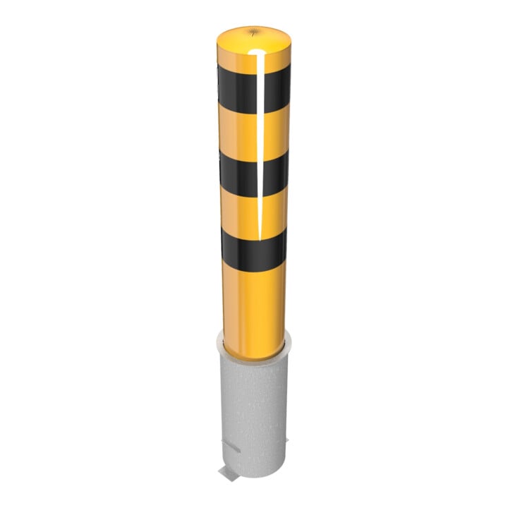 Schake Absperrpfosten Typ 40191HBG, herausnehmbar, ohne Verschluss, Ø 193mm, Gesamtlänge:1500mm, beschichtet, gelb / schwarz