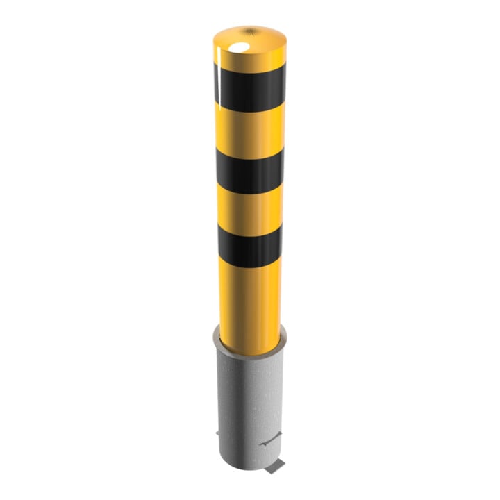 Schake Absperrpfosten Typ 40191HBG, herausnehmbar, ohne Verschluss, Ø 193mm, Gesamtlänge:1500mm, beschichtet, gelb / schwarz