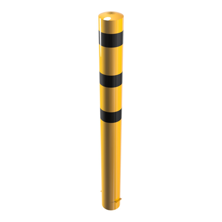 Schake Absperrpfosten Typ 40192BG, ortsfest, zum Einbetonieren, Ø 193mm, Gesamtlänge:2000mm, gelb/schwarz