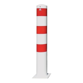 Schake Absperrpfosten Typ 40193B Stahlrohr, Ø 193mm, zum Aufdübeln + Bodenplatte 360x360mm, Gesamtlänge:1000mm, weiß / rot
