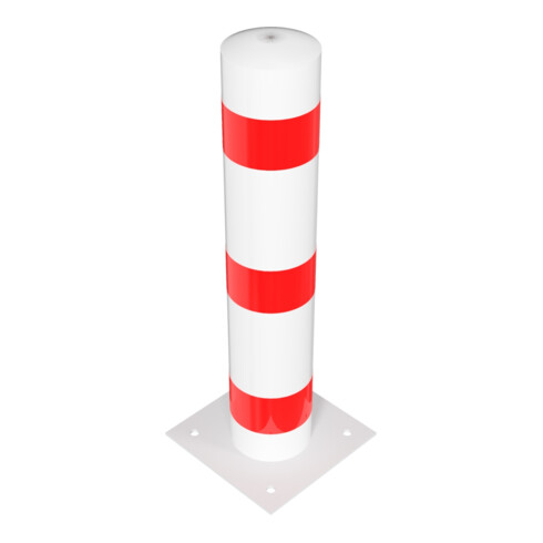 Schake Absperrpfosten Typ 40193B Stahlrohr, Ø 193mm, zum Aufdübeln + Bodenplatte 360x360mm, Gesamtlänge:1000mm, weiß / rot