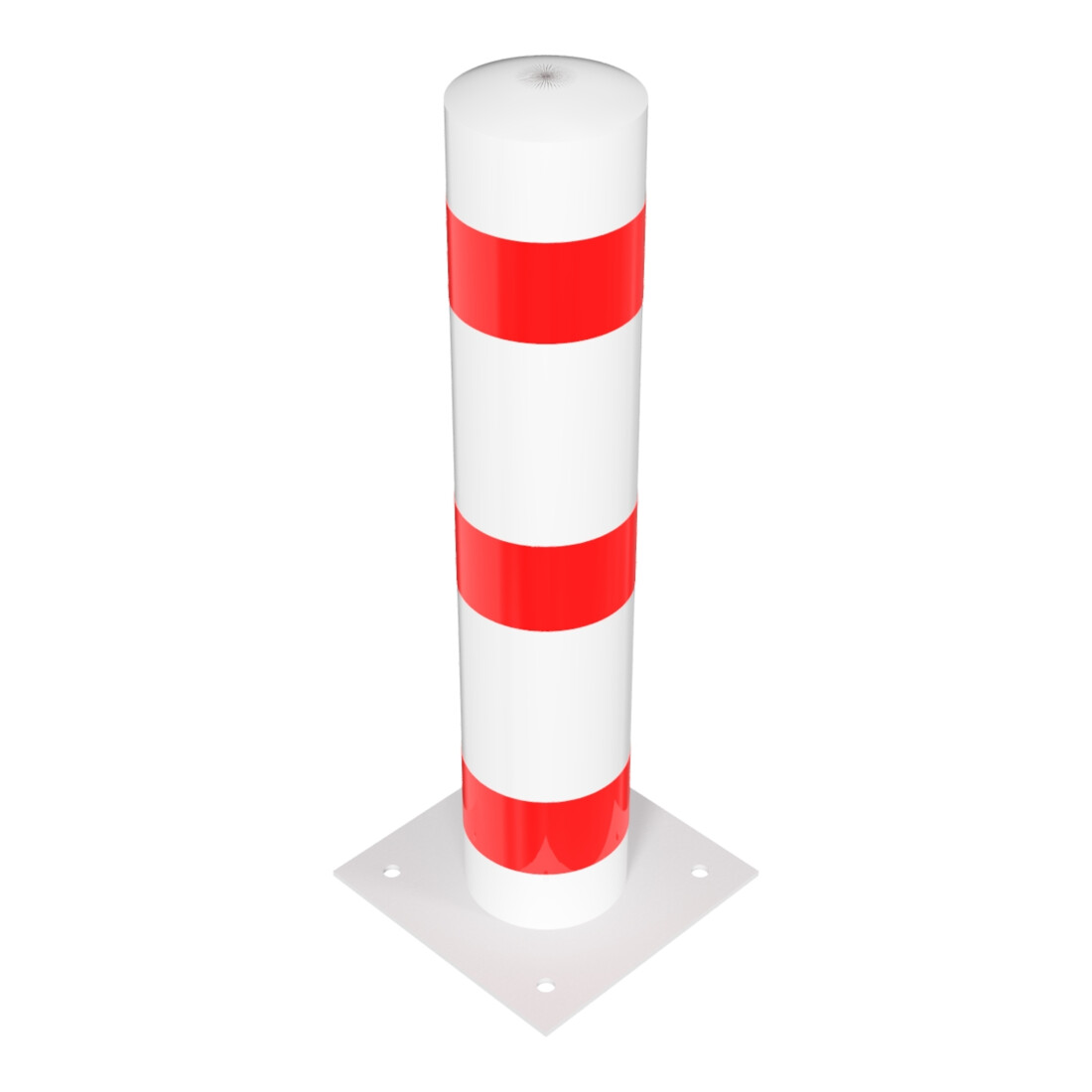 Schake Absperrpfosten Typ 40193B Stahlrohr, Ø 193mm, zum Aufdübeln + Bodenplatte 360x360mm, Gesamtlänge:1000mm, weiß / rot