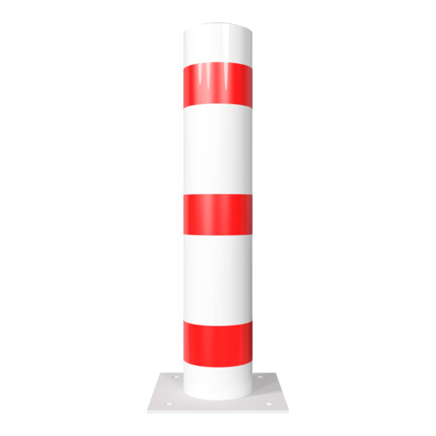Schake Absperrpfosten Typ 40193B Stahlrohr, Ø 193mm, zum Aufdübeln + Bodenplatte 360x360mm, Gesamtlänge:1000mm, weiß / rot