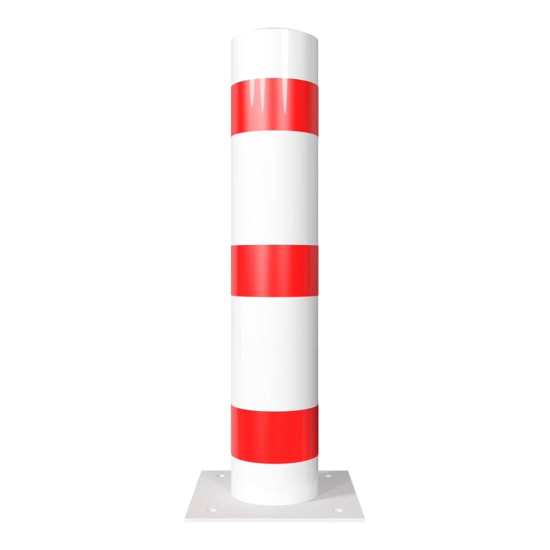 Schake Absperrpfosten Typ 40193B Stahlrohr, Ø 193mm, zum Aufdübeln + Bodenplatte 360x360mm, Gesamtlänge:1000mm, weiß / rot