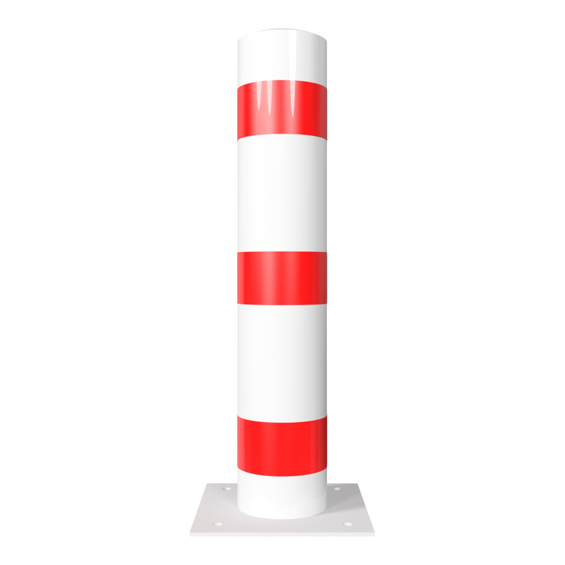 Schake Absperrpfosten Typ 40193B Stahlrohr, Ø 193mm, zum Aufdübeln + Bodenplatte 360x360mm, Gesamtlänge:1000mm, weiß / rot