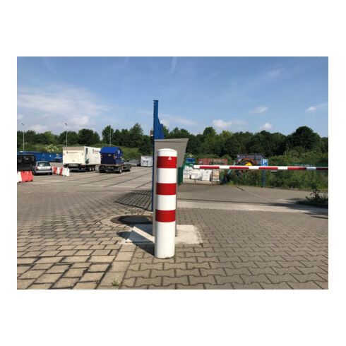 Schake Absperrpfosten Typ 40271B, ortsfest, zum Einbetonieren, Ø 273mm, Gesamtlänge:1500mm, weiß / rot