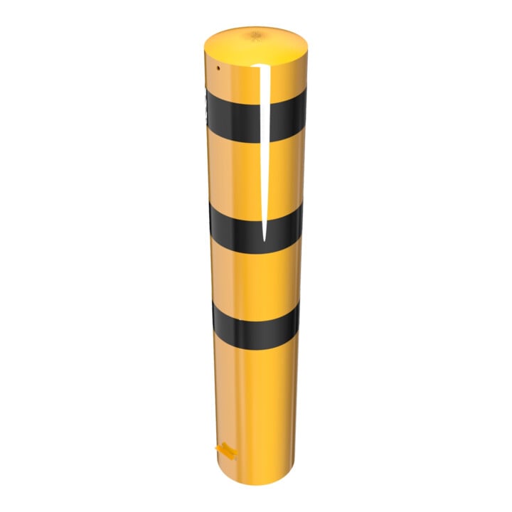 Schake Absperrpfosten Typ 40271BG, ortsfest, zum Einbetonieren, Ø 273mm, Gesamtlänge:1500mm, gelb/schwarz