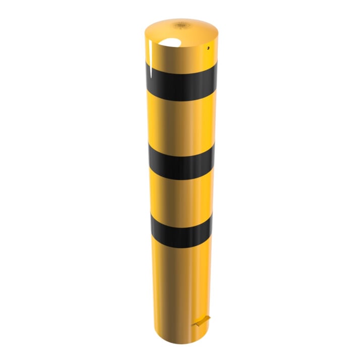 Schake Absperrpfosten Typ 40271BG, ortsfest, zum Einbetonieren, Ø 273mm, Gesamtlänge:1500mm, gelb/schwarz