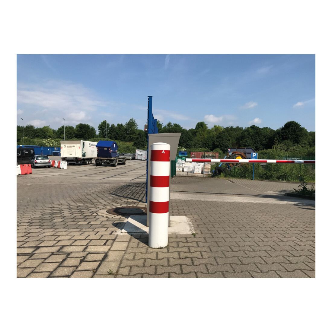Schake Absperrpfosten Typ 40273B, ortsfest, Ø 273mm, Gesamtlänge:1500mm, weiß / rot