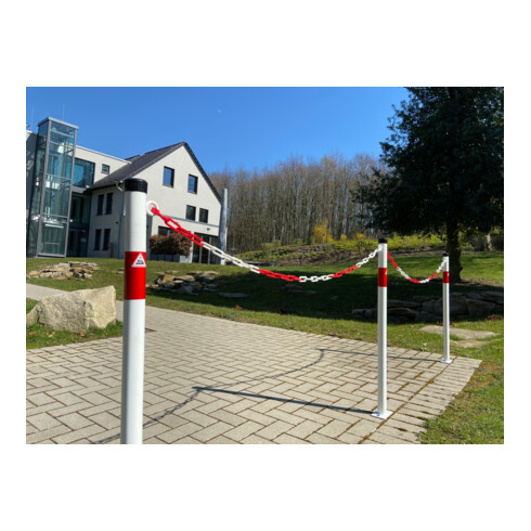 Schake Absperrpfosten Typ 4042EB/1, ortsfest, Ø42mm + Einschlagspitze, weiß / rot + 1 Öse