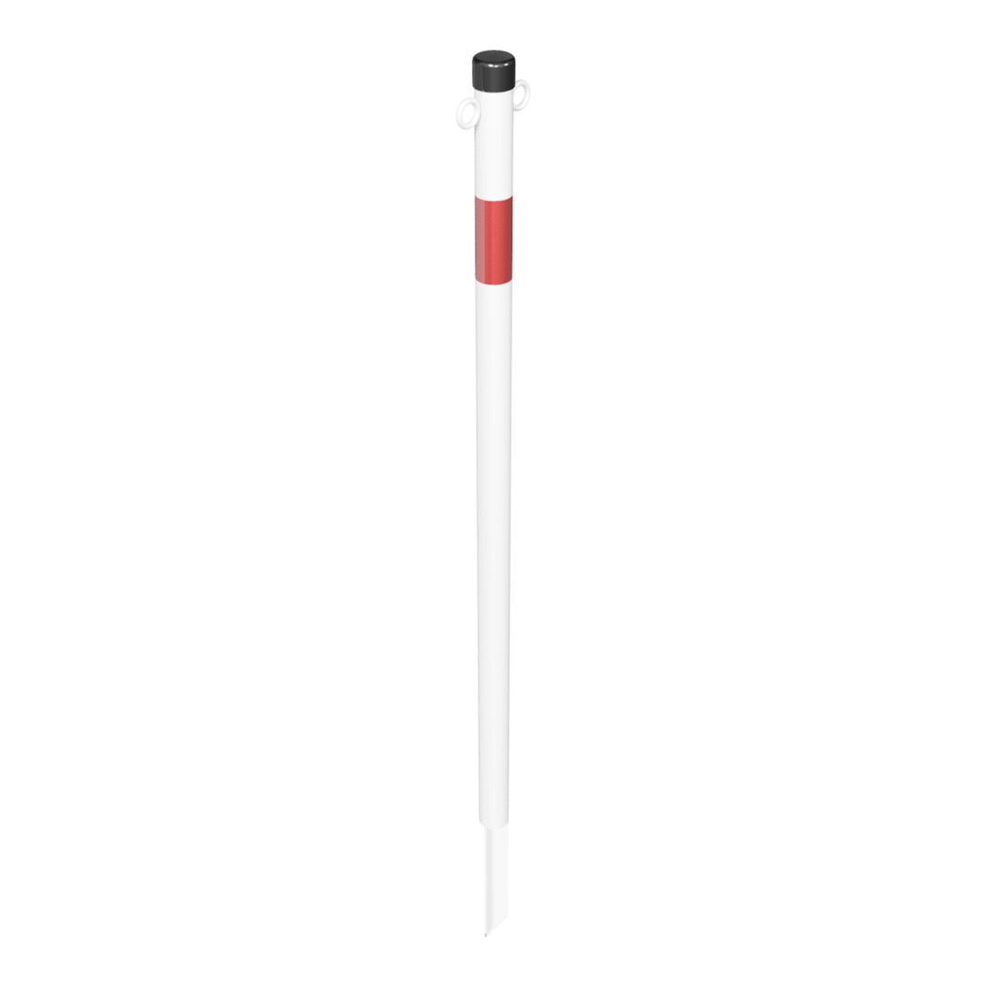 Schake Absperrpfosten Typ 4042EB/2, ortsfest, Ø42mm + Einschlagspitze, weiß / rot + 2 Ösen