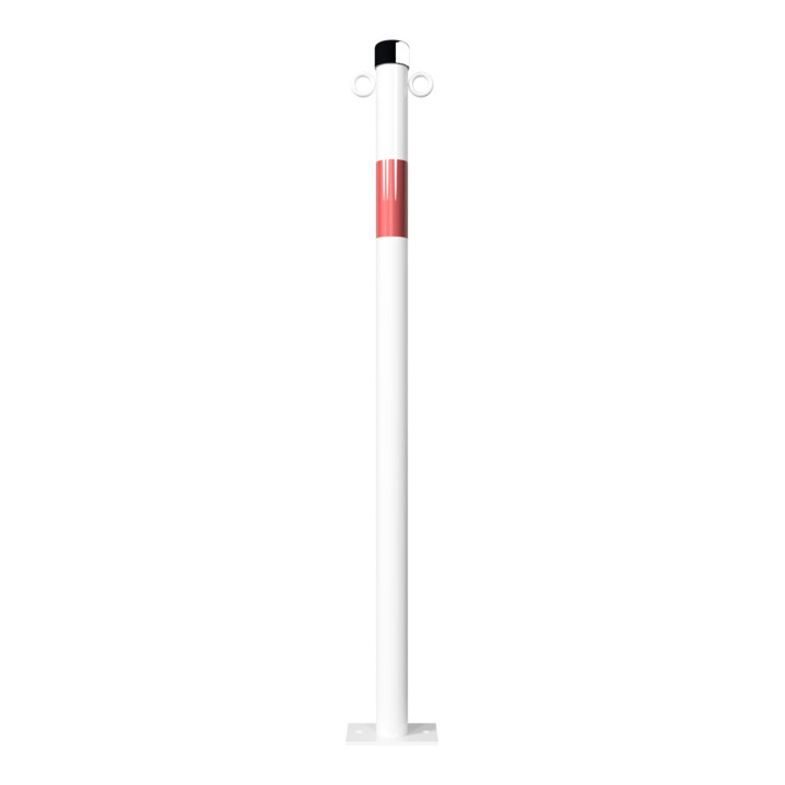 Schake Absperrpfosten Typ 4042PB/2, ortsfest, für Dübelbefestigung, Überflur 900 mm, weiß / rot + 2 Ösen