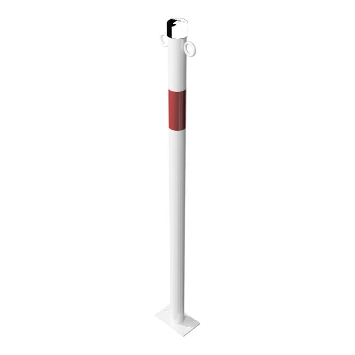 Schake Absperrpfosten Typ 4042PB/2, ortsfest, für Dübelbefestigung, Überflur 900 mm, weiß / rot + 2 Ösen
