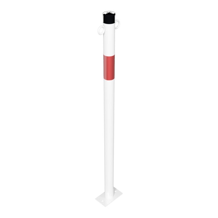 Schake Absperrpfosten Typ 4042PB/2, ortsfest, für Dübelbefestigung, Überflur 900 mm, weiß / rot + 2 Ösen