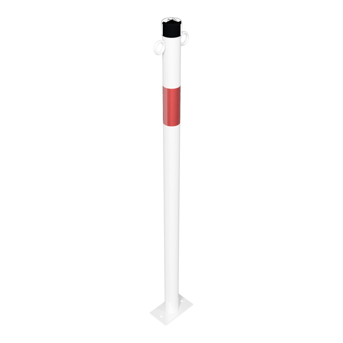 Schake Absperrpfosten Typ 4042PB/2, ortsfest, für Dübelbefestigung, Überflur 900 mm, weiß / rot + 2 Ösen