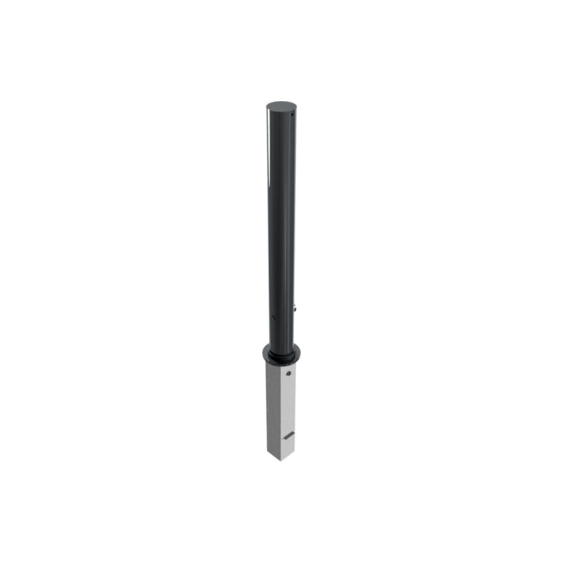 Schake Absperrpfosten Typ 4084FB, herausnehmbar, Ø 89mm + Dreikantverschluß, + Flachkopf (Feinstruktur) + angeschweißter Rosette 4084RB + Bodenhülse